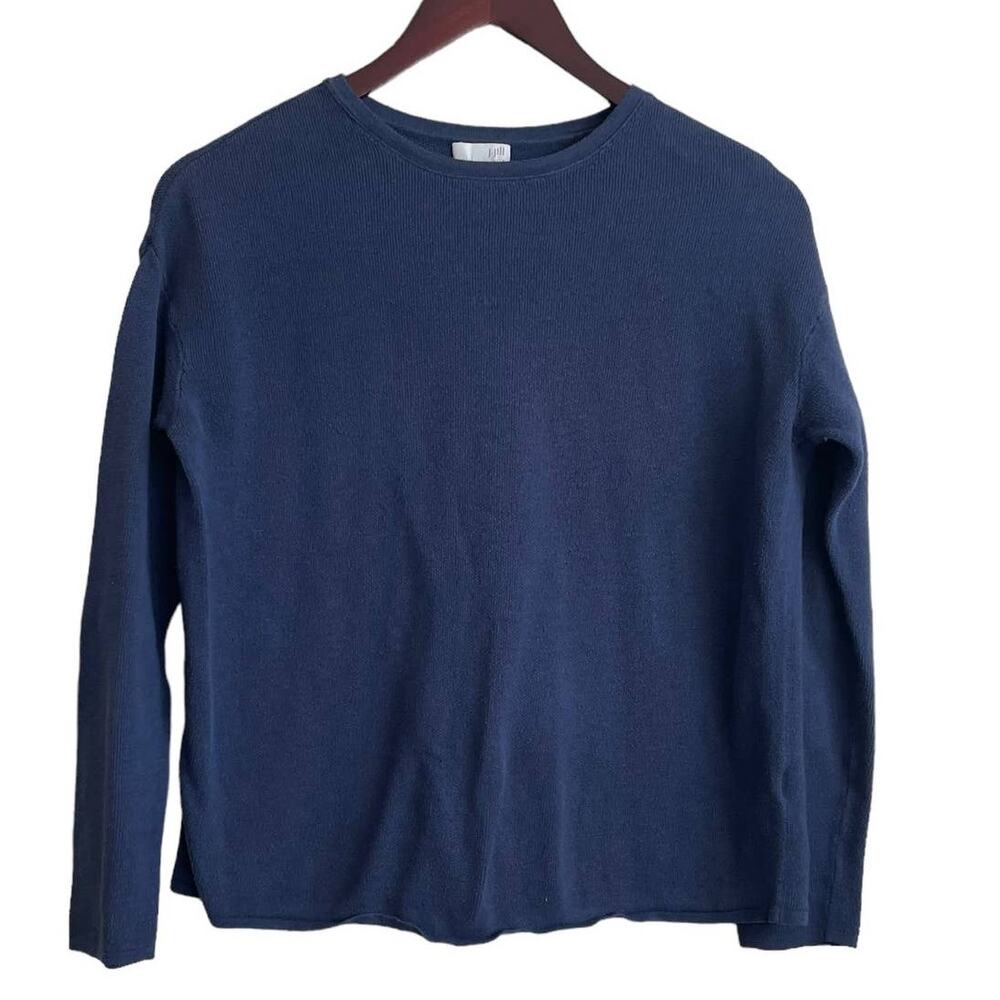 J Jill Top Women Cotton Top Long Sleeve Ribbed Boxy S Blue Casual Leisure